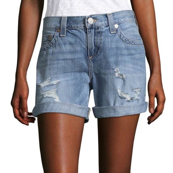 True Religion Jayde Distressed Denim Shorts 24 - Picture 1 of 8